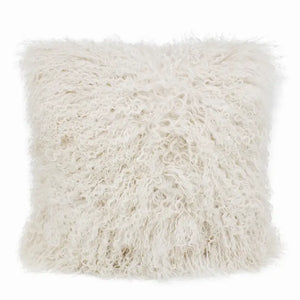 Ivory Mongolian Lamb Fur Throw Pillow