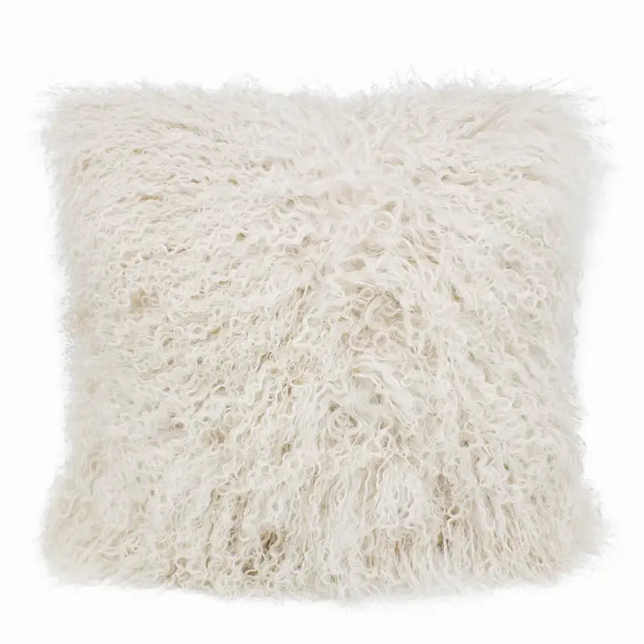 Ivory Mongolian Lamb Fur Throw Pillow